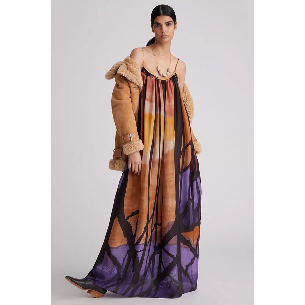 Anthropologie Abstract Silk Maxi Dress x Mes Demoiselles